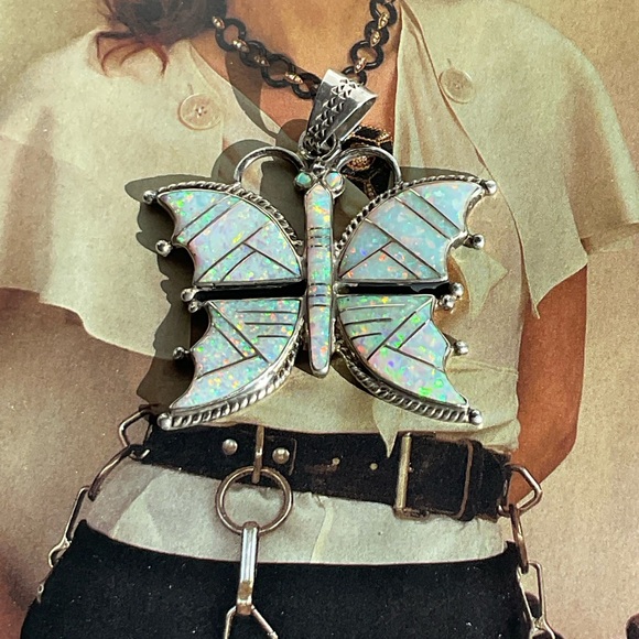 Butterfly Pendant ~STERLING SILVER AND OPAL INLAY🪽Native-Made - Picture 10 of 17